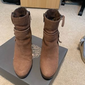 Vince Camuto Smokey taupe suede booties